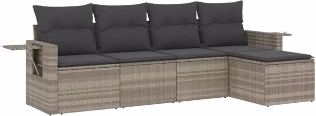 Set Divano da Giardino 5pz | Set Salotto da Giardino con Cuscini Grigio Chiaro Polyrattan