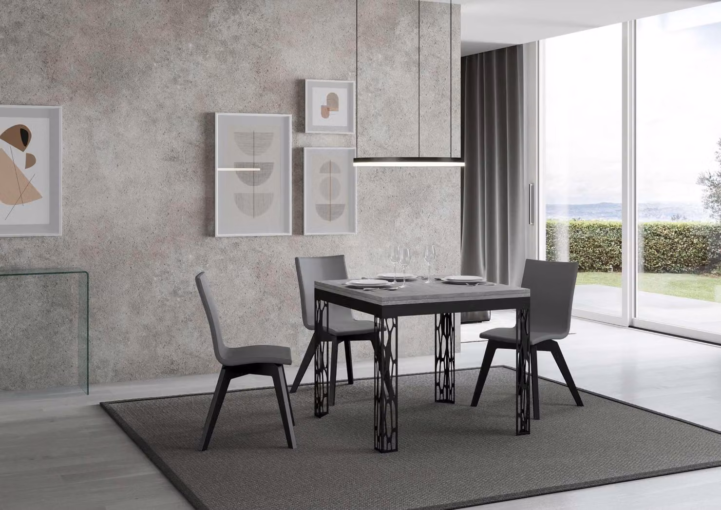 ITAMOBY - Tavolo apribile 90/180x90 cm Ghibli Libra cemento telaio antracite