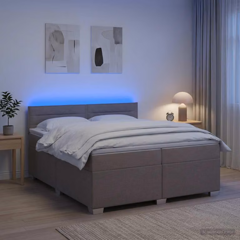 Letto a molle insacchettate "Maison Exclusive" con materasso e illuminazione LED, color taupe, dimensioni 200 x 200 cm, rivestito in tessuto