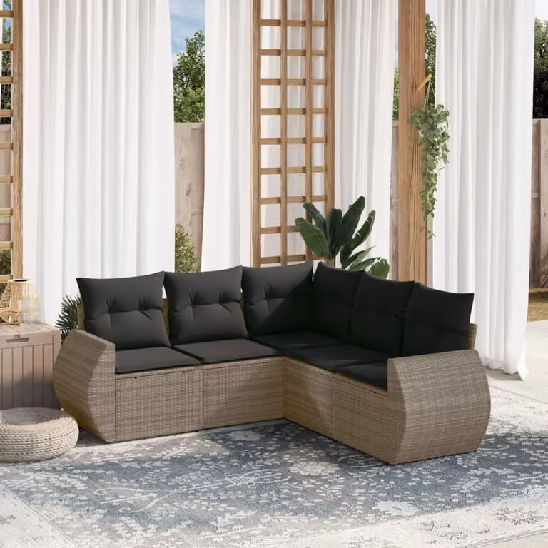 vidaXL Set Divano da Giardino 5 pz a L in Polyrattan Grigio con Cuscini Imbottiti e Coperture Rimosse