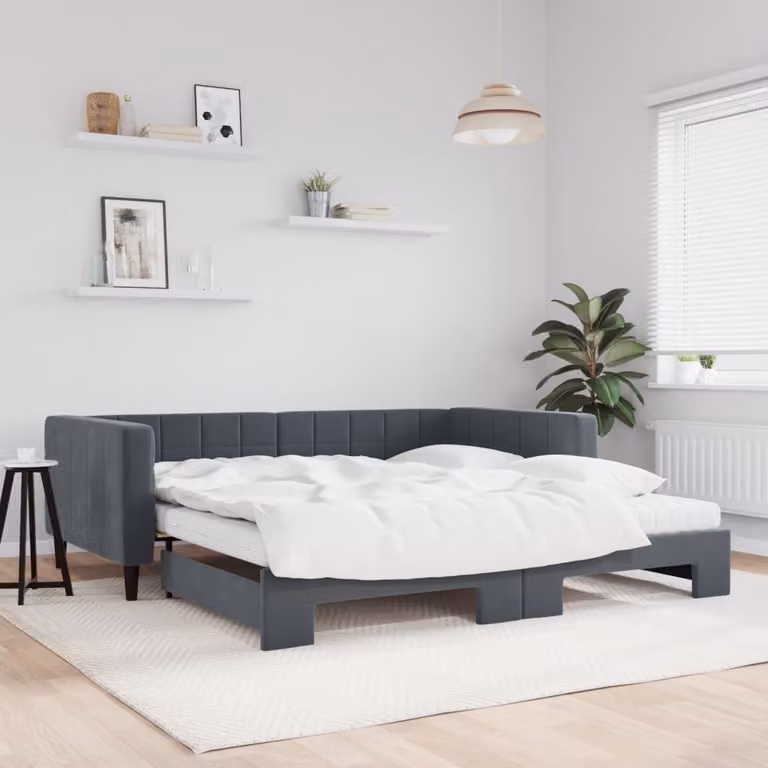 Divano Letto Estraibile vidaXL in Velluto Grigio con Materasso L: 223 cm, P: 110 cm, H: 68 cm