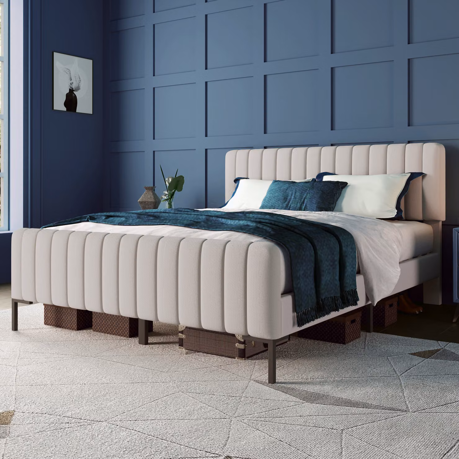 Letto imbottito Merax 140x200cm con testata regolabile in altezza e rete a doghe, letto imbottito per ragazzi letto singolo per bambini con rivestimento in lino in beige