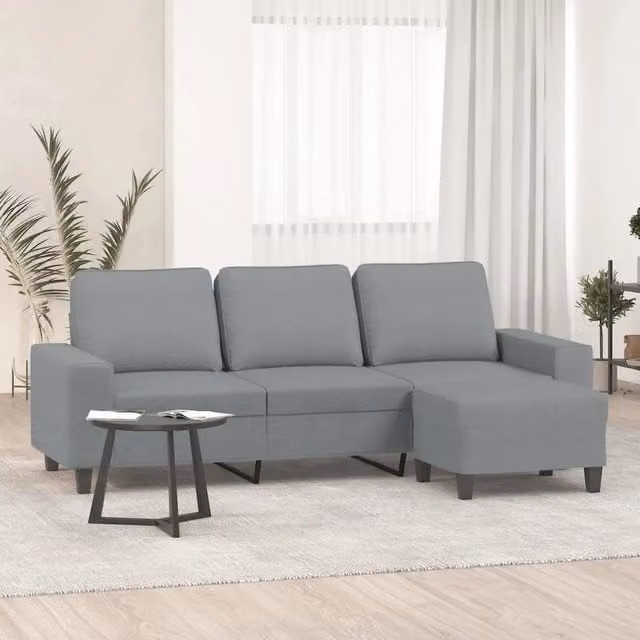 Divano a 3 posti moderno vidaXL in tessuto grigio con poggiapiedi coordinato L: 214 cm, P: 80 cm, H: 77 cm