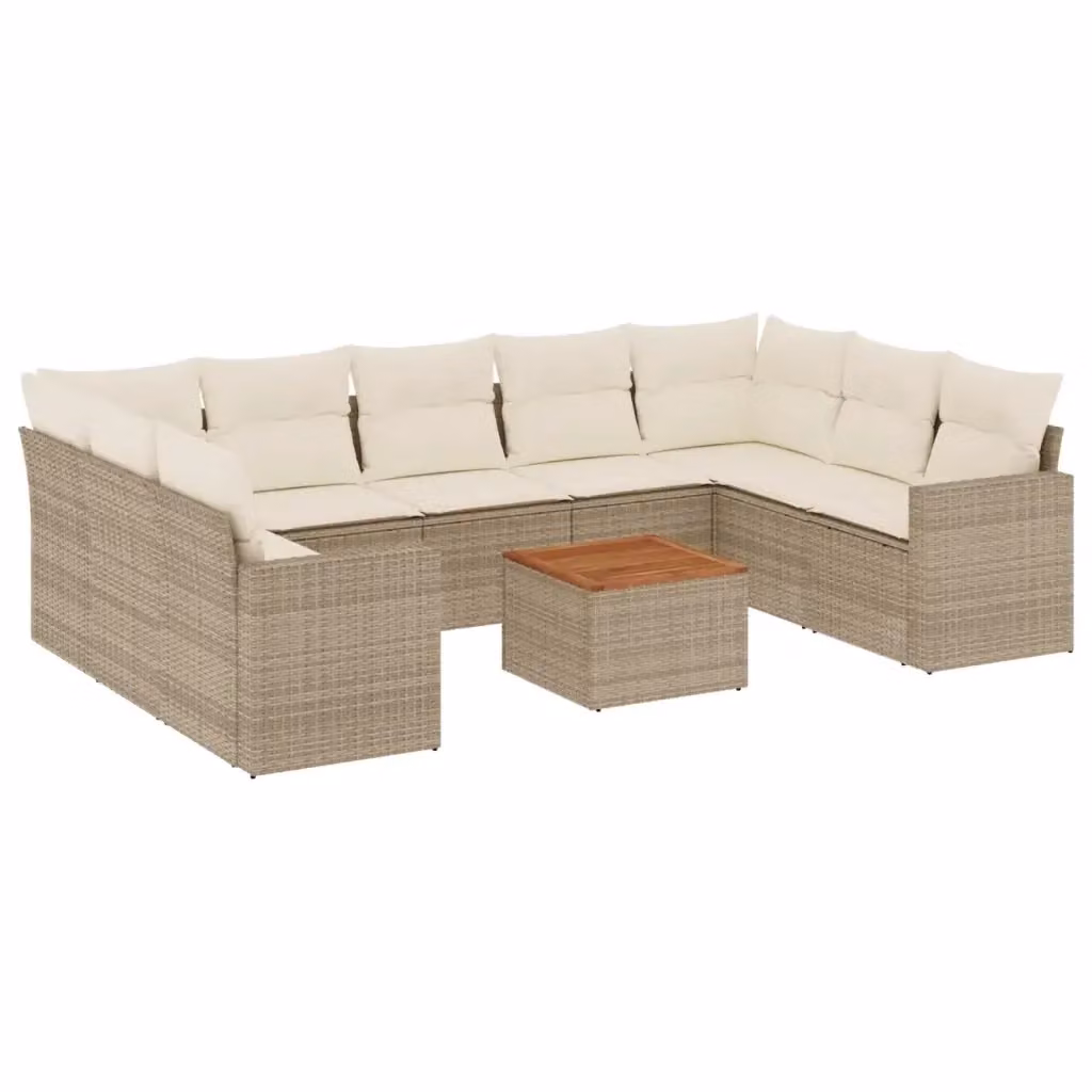 vidaXL Set Divano da Giardino 10 pz in Polyrattan con Cuscini Beige e Tavolino da Esterno – 2