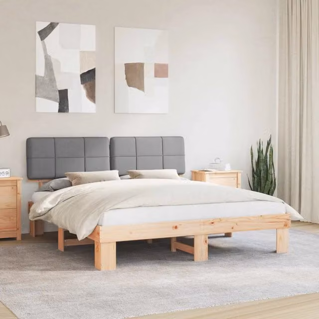 Letto con Testiera Rivestita Grigio chiaro 200 x 200 cm 3398084