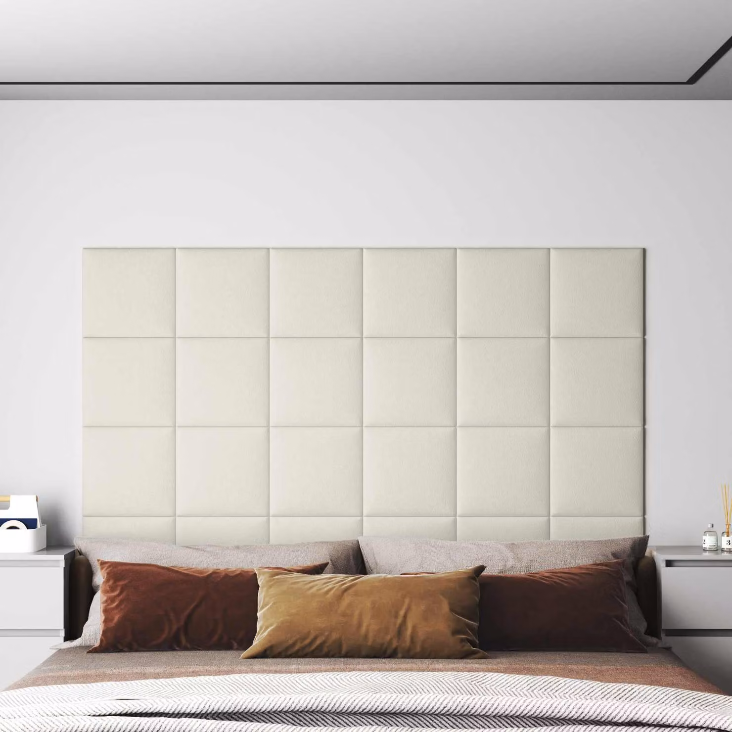 Testiera da parete moderna vidaXL in velluto beige composta da 12 pannelli imbottiti