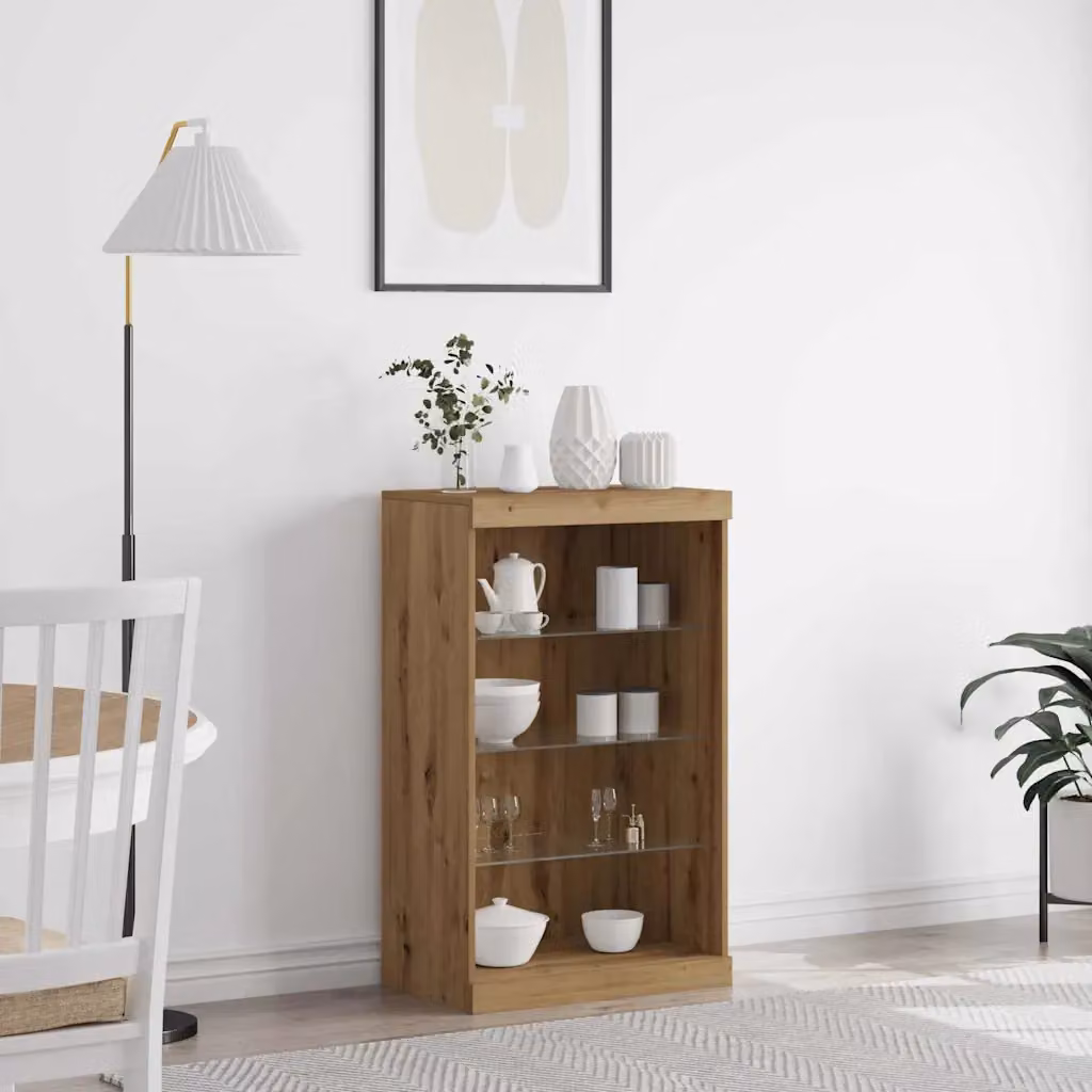 Madia moderna vidaXL in rovere con illuminazione LED integrata, marrone, L: 60,5 cm, P: 37 cm, H: 100 cm