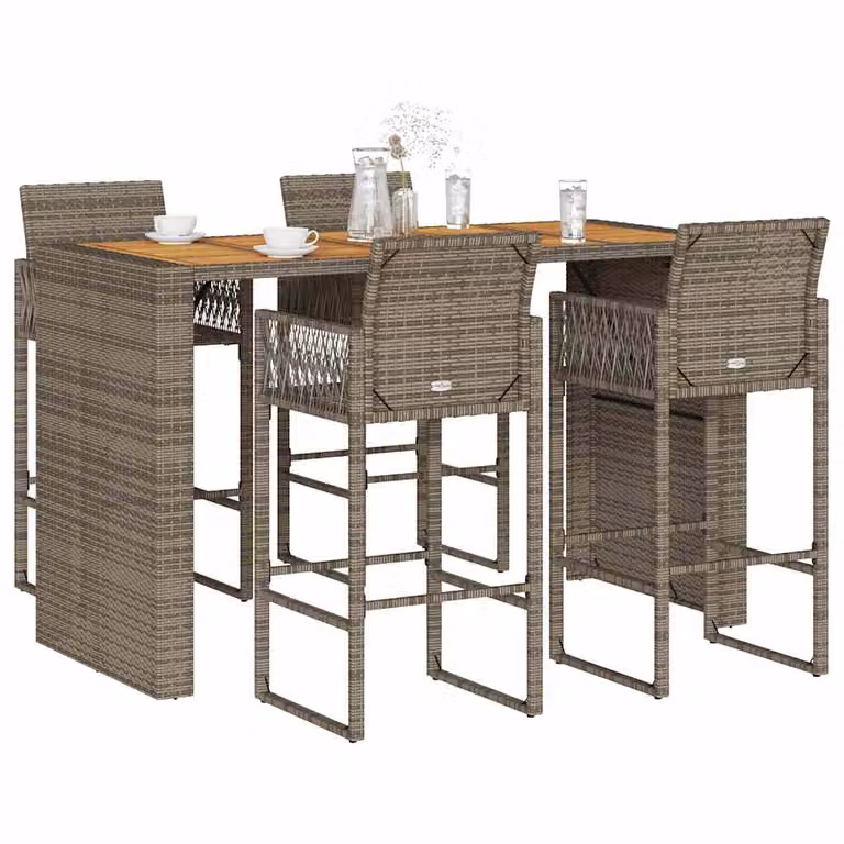 Set Bar da Giardino vidaXL in 5 pezzi in Polyrattan e Legno di Acacia Nero