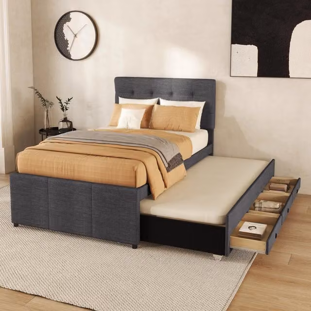 letto imbottito lino grigio 90 x 200 cm
