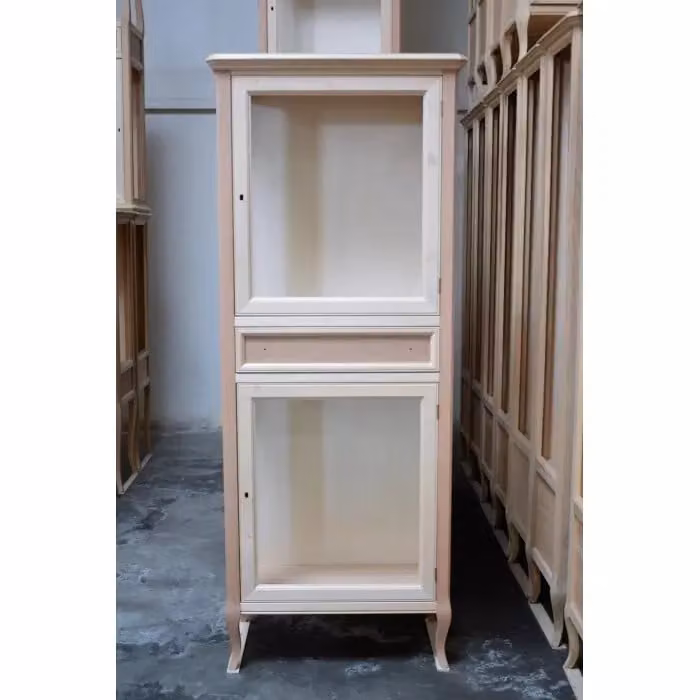 Vetrina classica Mobili 2G in legno grezzo con ante in vetro, ripiani interni e serratura, L/P/H: 70 x 40 x 175 cm – 1