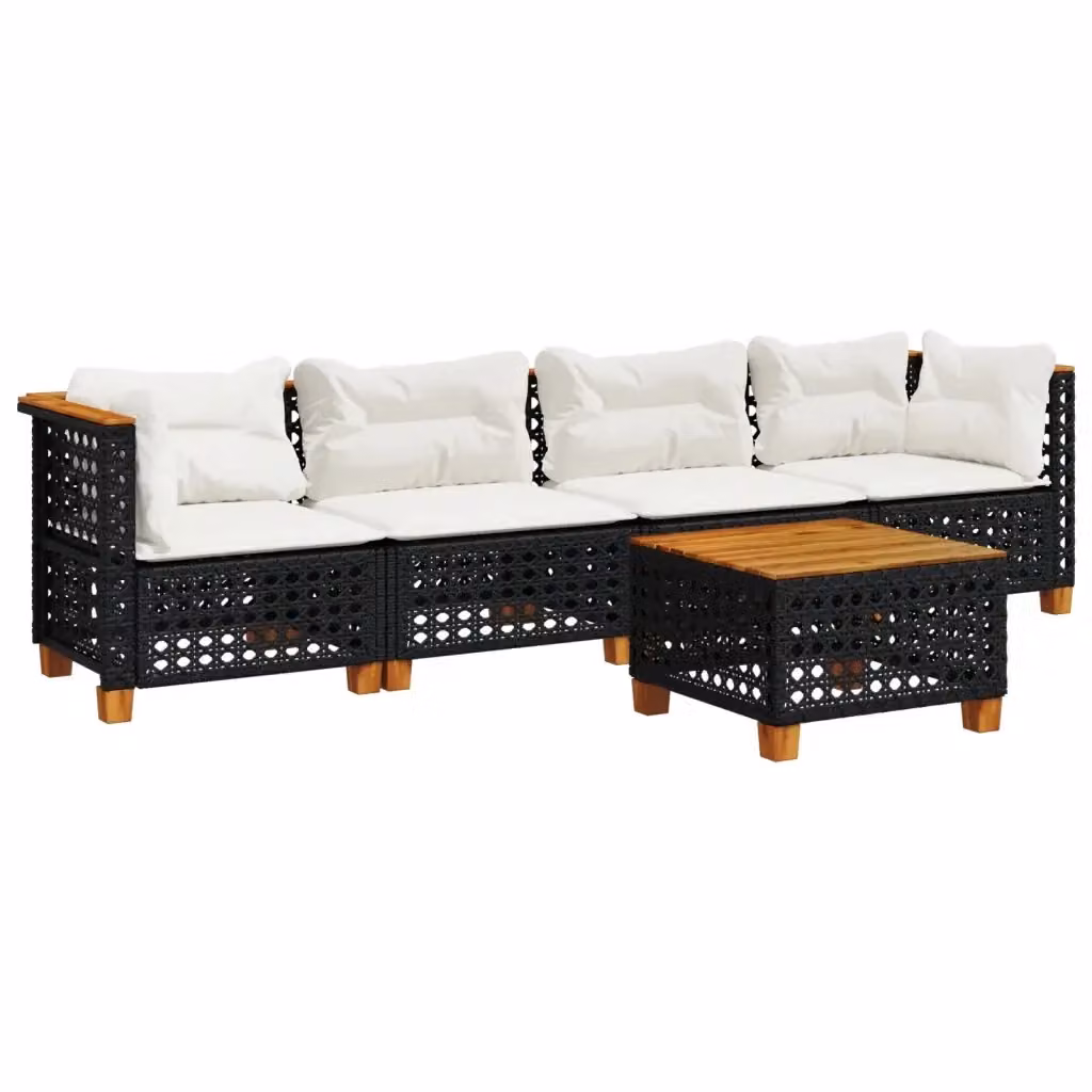 Set da giardino moderno vidaXL composto da 5 pezzi in polyrattan nero con cuscini inclusi e tavolino coordinato – 2