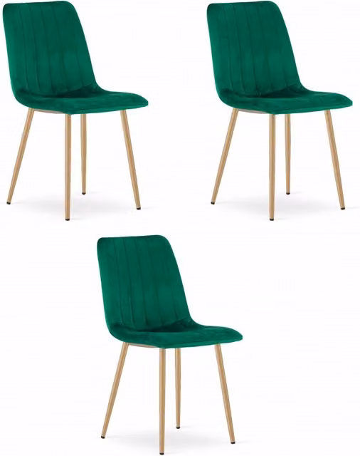 Set di 3 sedie moderne Valora in velluto verde con gambe in legno e metallo