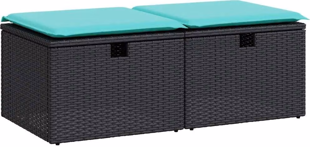 Set Divani da Giardino con Cuscini 2 pz Nero Polyrattan Acacia