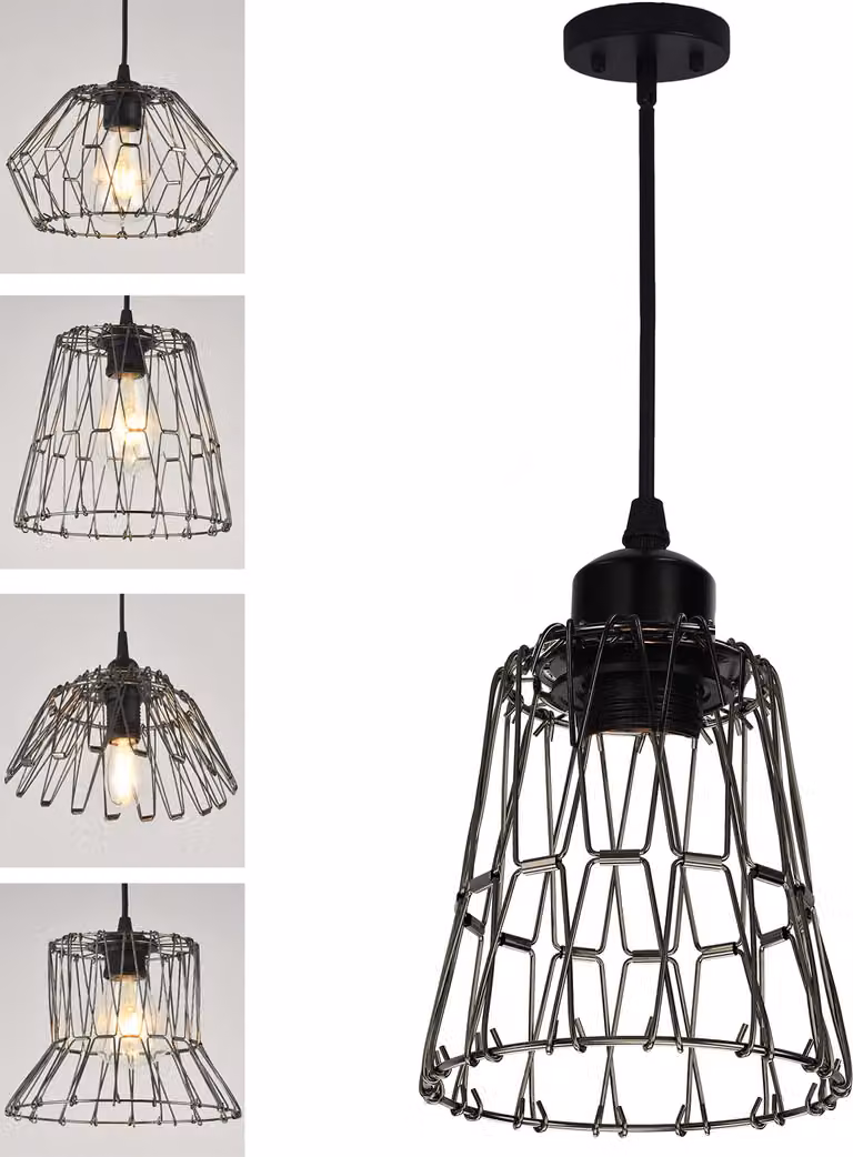 Lampada a sospensione a LED vintage nera con paralume modellabile, attacco E27, luce bianco caldo, lampada a sospensione con lunghezza regolabile, senza lampadina LED