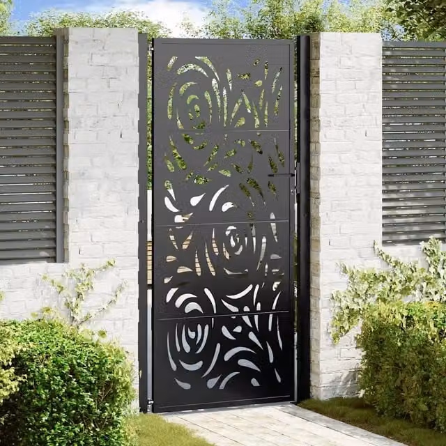 Cancello da giardino nero 100x200 cm in acciaio design fiamma 4100993