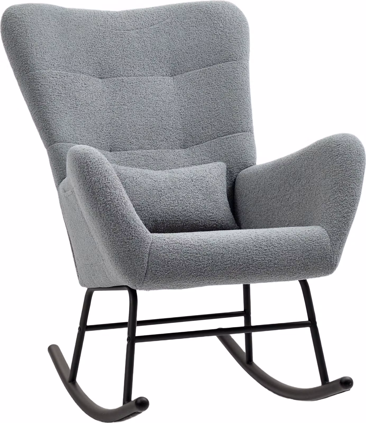 Poltrona a dondolo, poltrona a dondolo con rivestimento effetto peluche, braccioli, poltrona da allattamento con pattini in legno, cuscino lombare, poltrona relax con tasca laterale per il soggiorno