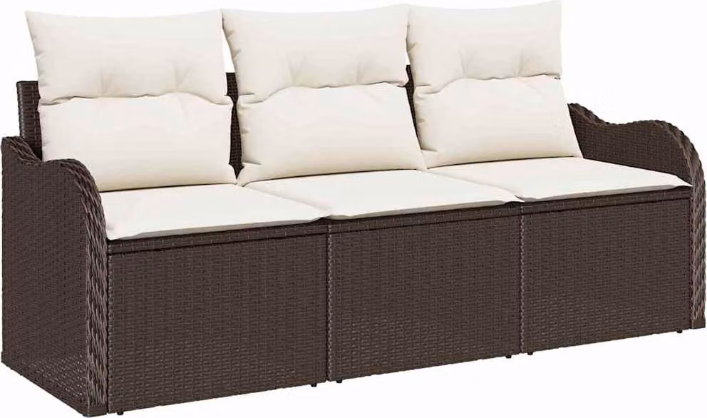 Set Divano da Giardino con cuscino 3 pcs Marrone polyrattan