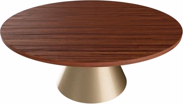 Artù Brass - Tavolo da pranzo rotondo ⌀ 120 cm in legno laminato con base a cono in metallo, top legno scuro