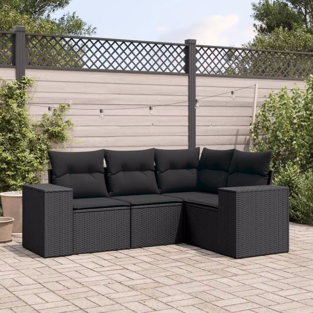 Maison Exclusive - Set divani da giardino 4 pezzi con cuscini in polyrattan nero