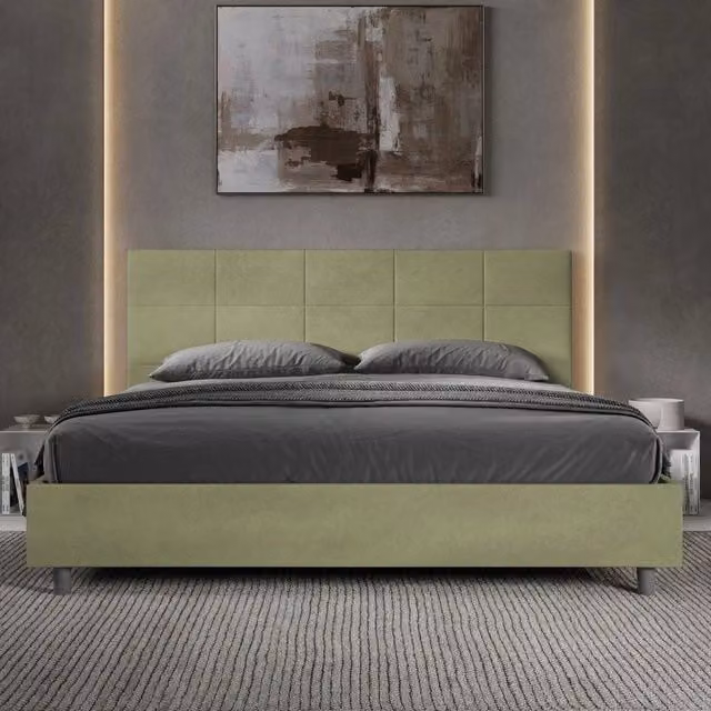 Ityhome Letto matrimoniale king size Mika con contenitore imbottito in microfibra colore tè verde L 190 x P 210 cm