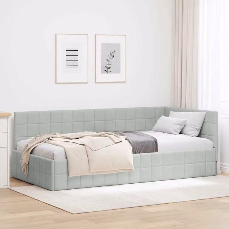 vidaXL Cornice del letto ad angolo in velluto grigio, L/P/H: 204 x 104 x 72 cm