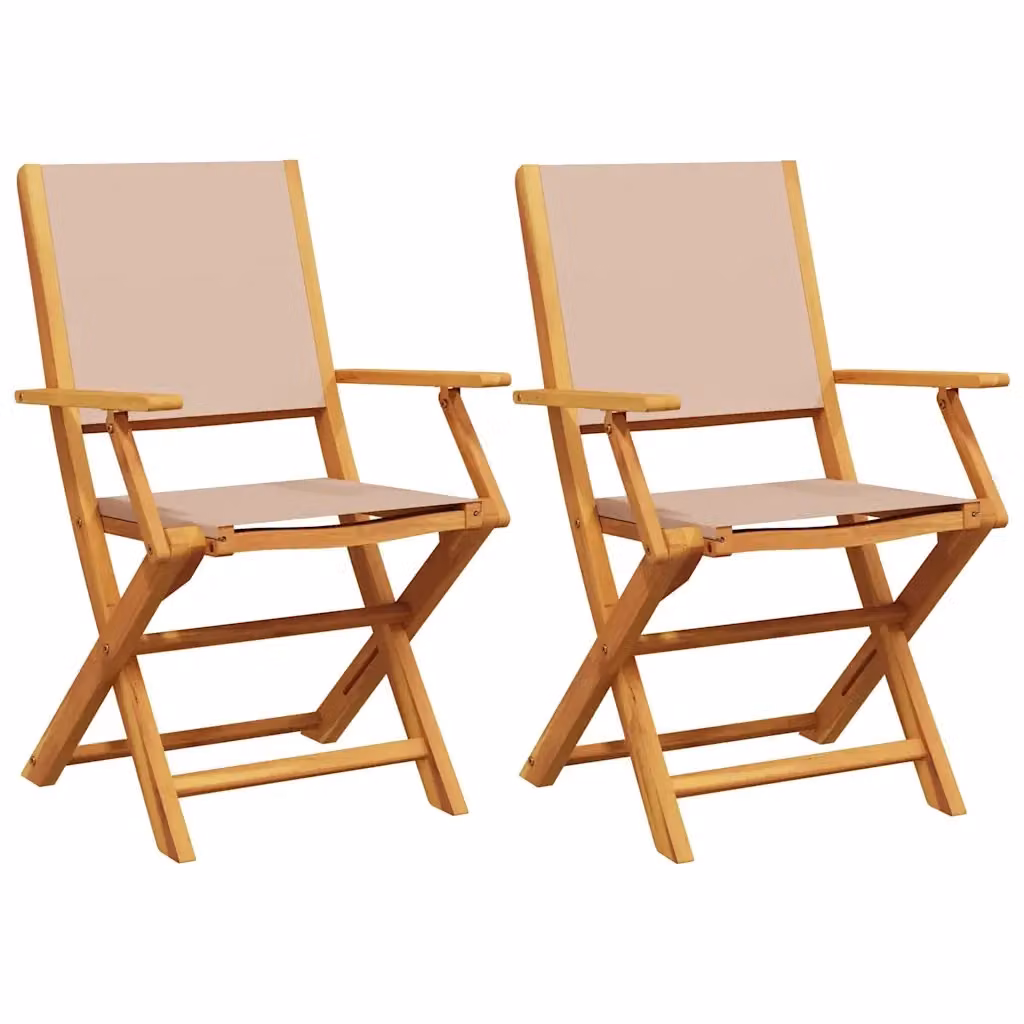 Set di 2 sedie pieghevoli vidaXL in legno di acacia e tessuto beige per giardino e balcone – 2