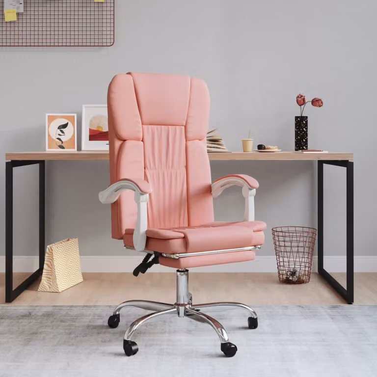 The Living Store Sedia da ufficio reclinabile in Pelle finta rosa