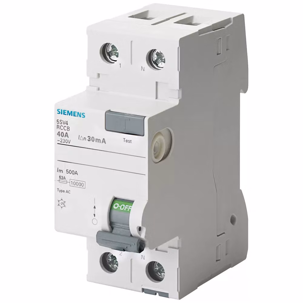Interruttore differenziale Siemens, bipolare, tipo AC, corrente nominale: 63 A, 30 mA, tensione nominale CA: 230 V 5SV43160MB