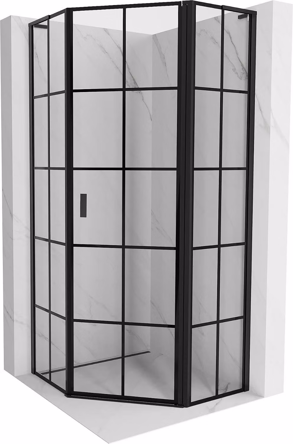 Mexen Mist L cabina doccia pentagonale a battente destra 80 x 80 cm, griglia nera, nero - 8A8L-080-080-70-77-P