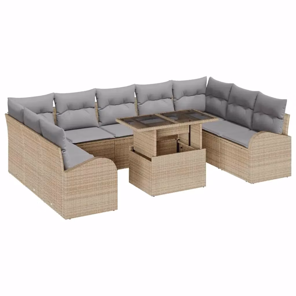 Set da giardino moderno vidaXL composto da 10 pezzi in rattan con struttura in metallo e cuscini beige e grigi – 2