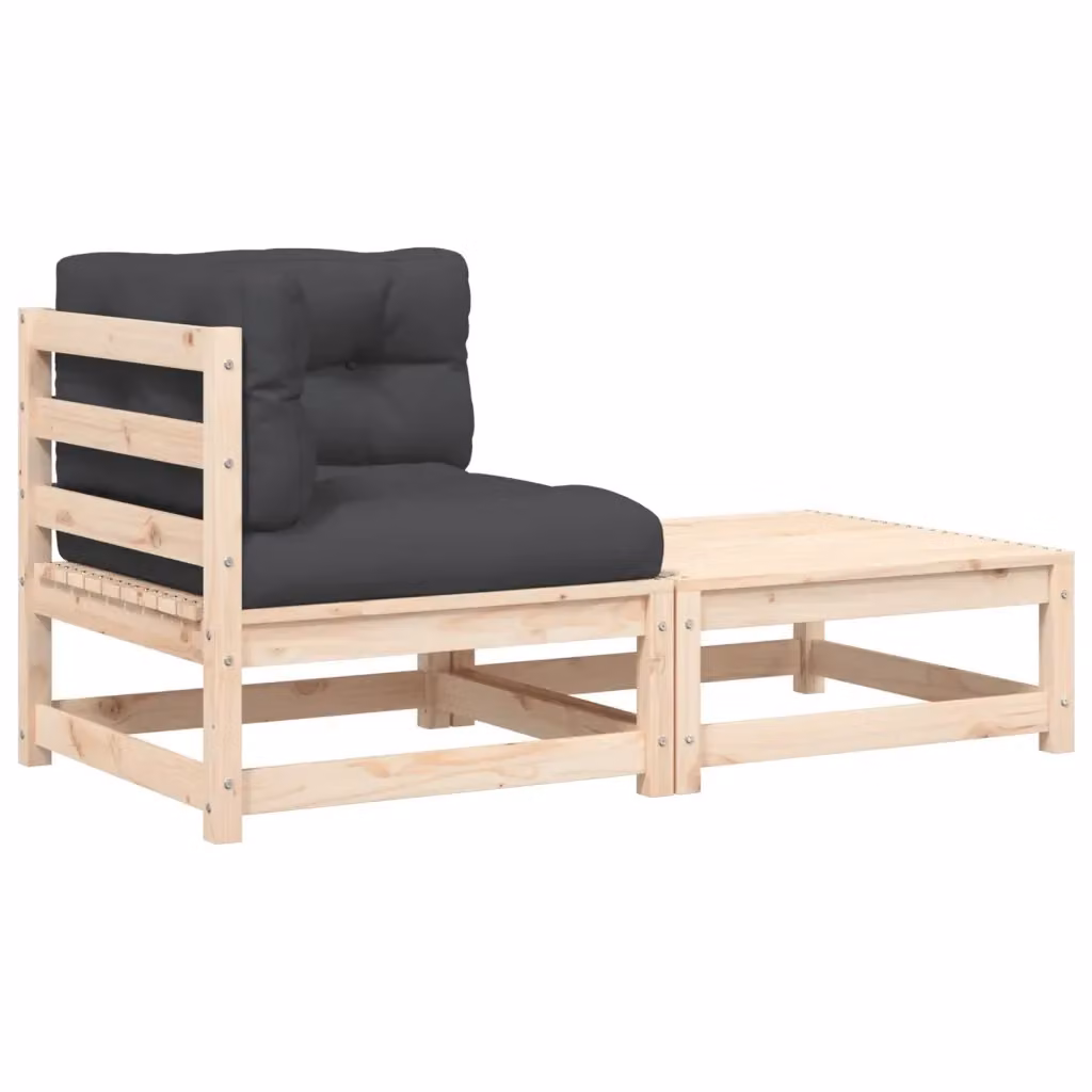 Divano Angolare da Giardino Design Mania in Legno di Pino con Cuscini e Poggiapiedi, Grigio Antracite, L/P/H: 140 x 70 x 67 cm – 2