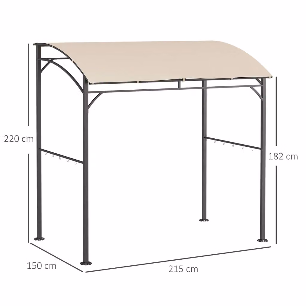 Gazebo da grill WISHDOR in poliestere beige con struttura metallica e 10 ganci, L 215 cm x P 150 cm x H 220 cm – 2