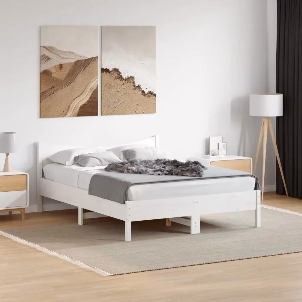 Letto matrimoniale Design In in legno massello di pino bianco laccato L: 140.5 cm, P: 195.5 cm, H: 74 cm – 2