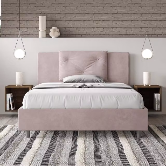 Letto queen size Appia Ityhome con rete imbottita in microfibra colore glicine L: 150 cm, P: 210 cm