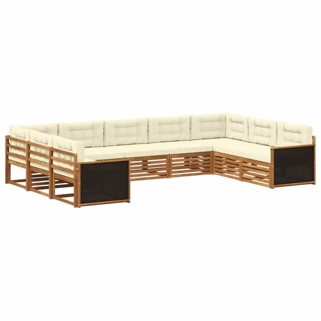 Set di divani da esterno vidaXL a forma di L in legno di acacia con cuscini, beige e bianco – 2