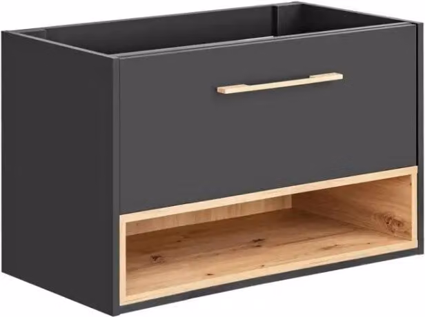 Mobile sottolavabo TALOKA – 1 porta – Grigio antracite e rovere chiaro – 80 cm – Da appendere
