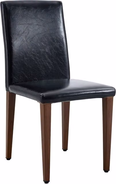 Set di 4 Sedie da Pranzo Minimaliste con Seduta in PU Nero e Gambe in Metallo Effetto Noce