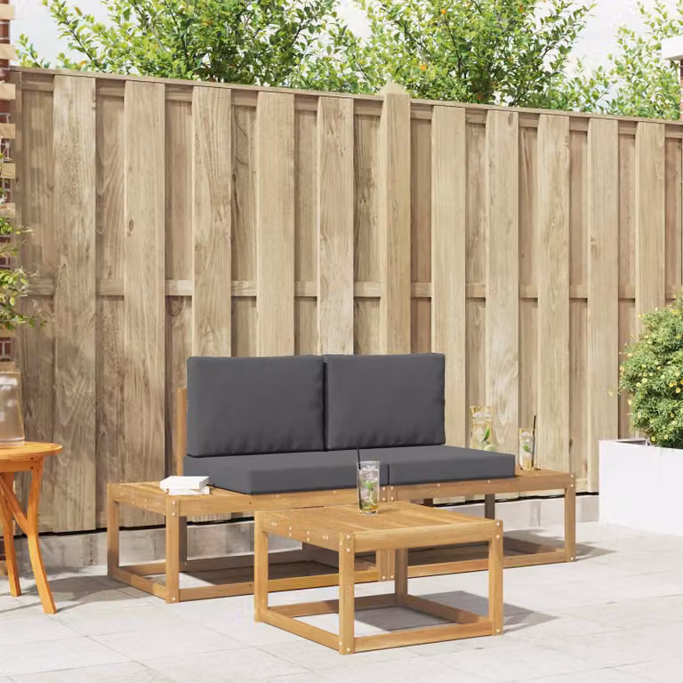 Set di divani da esterno vidaXL 3 pz in legno di acacia e poliestere, Bianco e Antracite