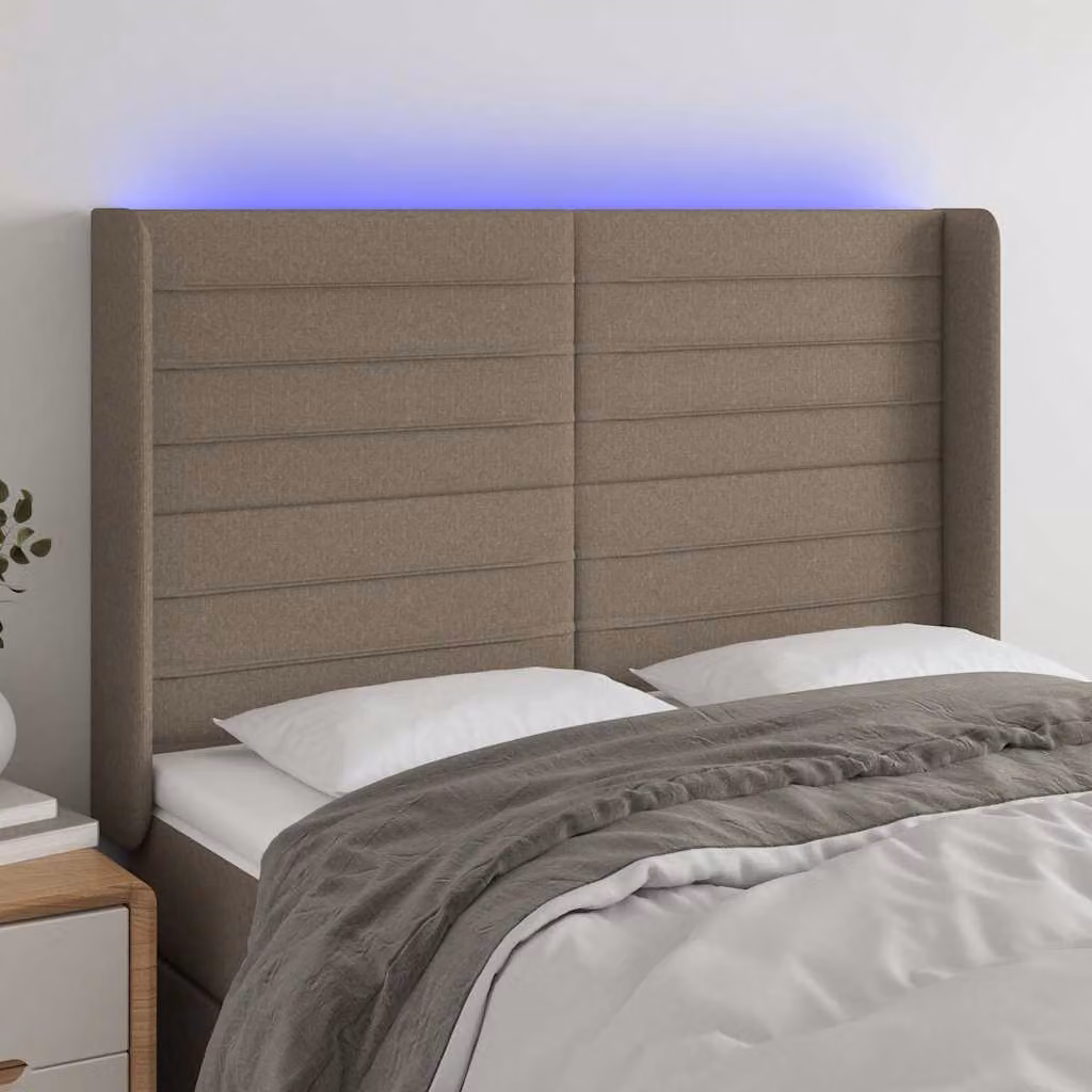 Testiera con LED e porta di ricarica USB vidaXL in tessuto tortora L: 147 cm, P: 16 cm, H: 118-128 cm – 1