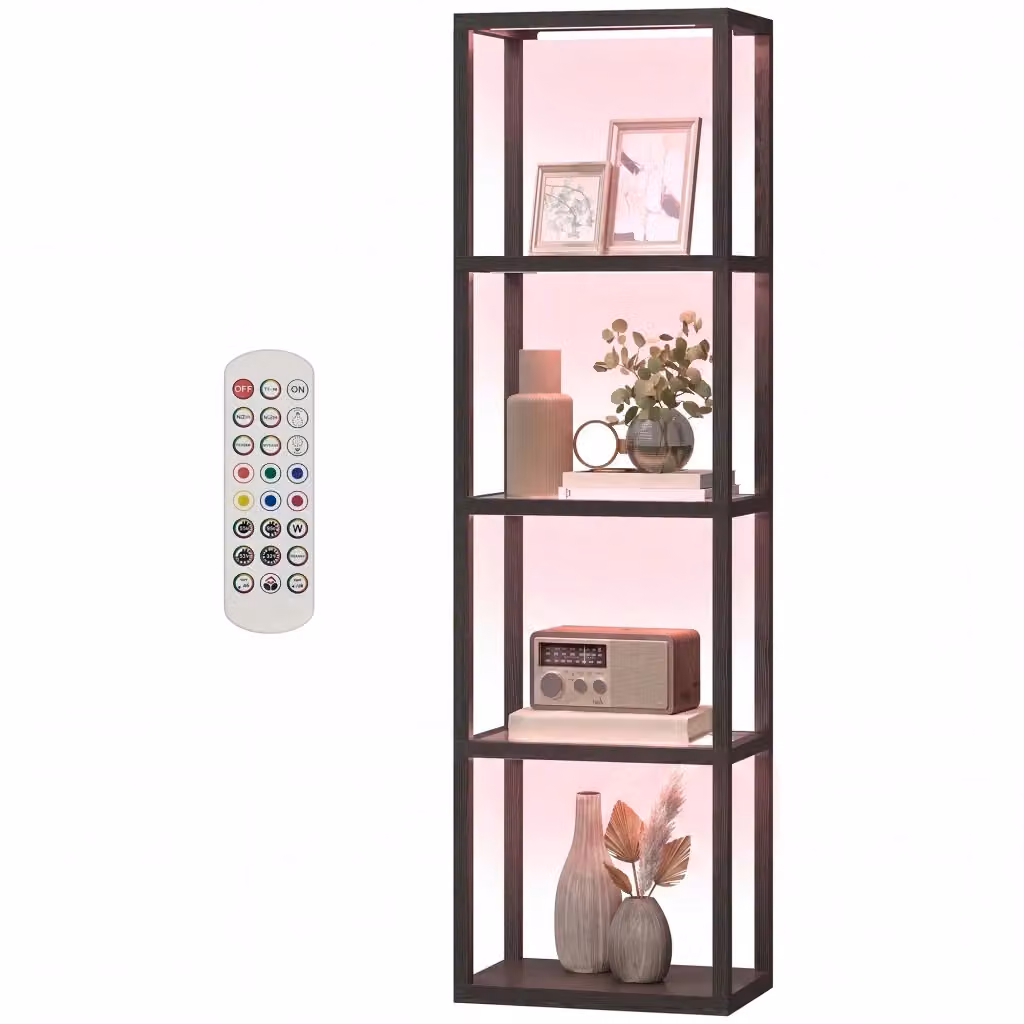 Lampada da terra LED RGB Xylo con 4 mensole in vetro e telecomando, colore nero e multicolore – 2
