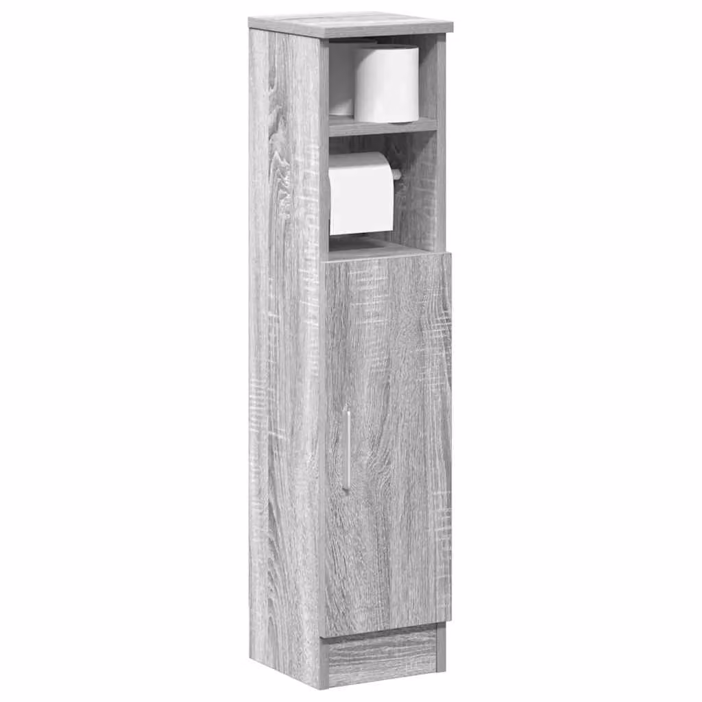 Mobile da bagno vidaXL con portarotolo e ripiani, Grigio Sonoma, L: 20,5 cm, P: 22 cm, H: 90 cm
