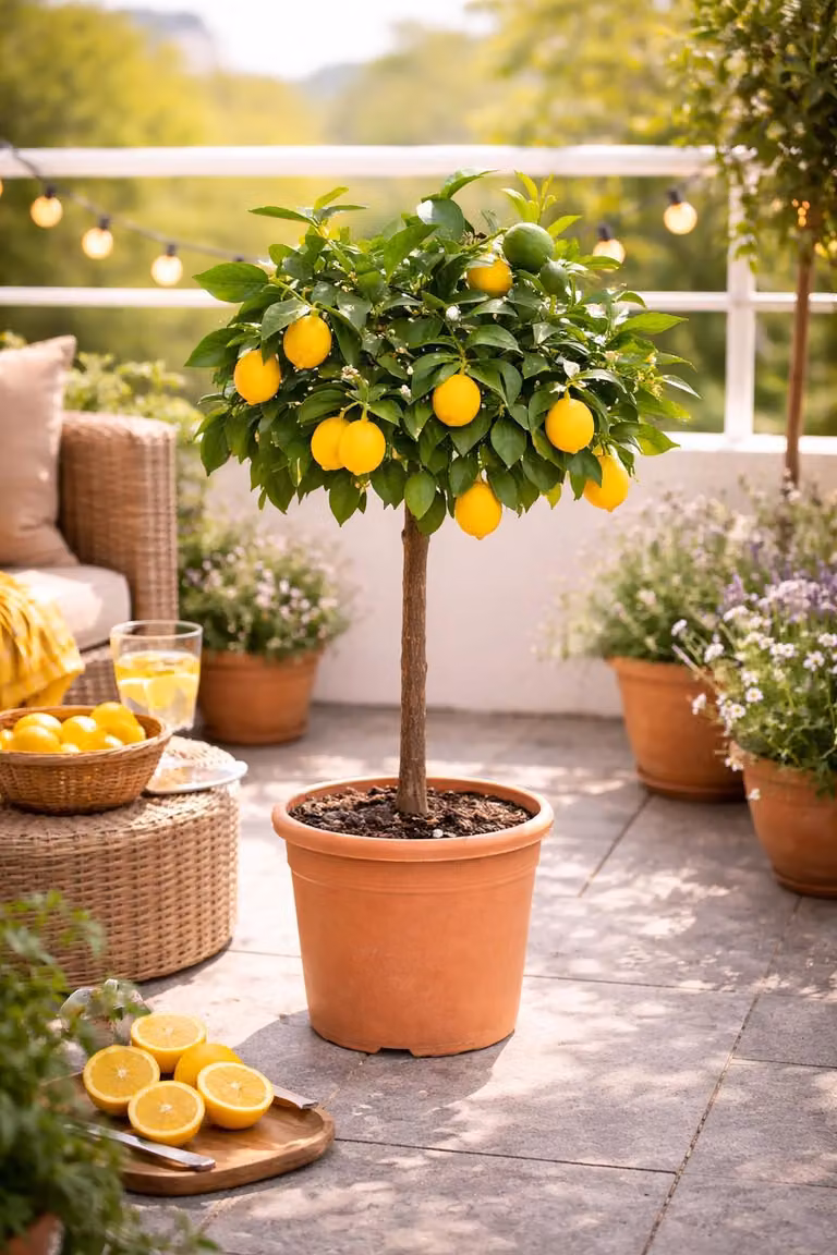 Albero di limone Meyer 70–100 cm – Citrus limon Meyer con fiori e frutti, pianta di limone resistente al freddo per casa e balcone