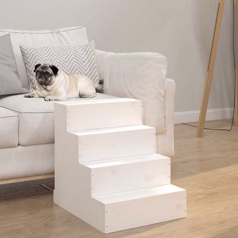 vidaXL Scala per Gatti in Legno di Pino Massello Bianco L: 40 cm, P: 49 cm, H: 47 cm