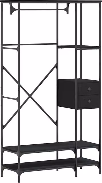 Appendiabiti con Scaffali Nero in Legno Multistrato e Metallo DESIGN IN L: 180 cm, P: 40 cm, H: 40 cm