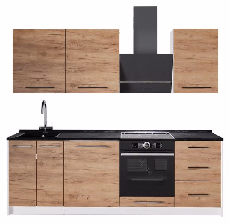 Cucina componibile Vicco Fame-Line Rovere dorato/Bianco 230 cm, PL Antracite, Model 62938