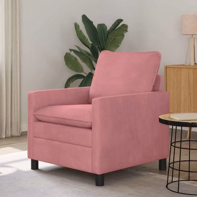 Divano moderno vidaXL in velluto rosa e nero L: 76 cm, P: 81 cm, H: 87,5 cm