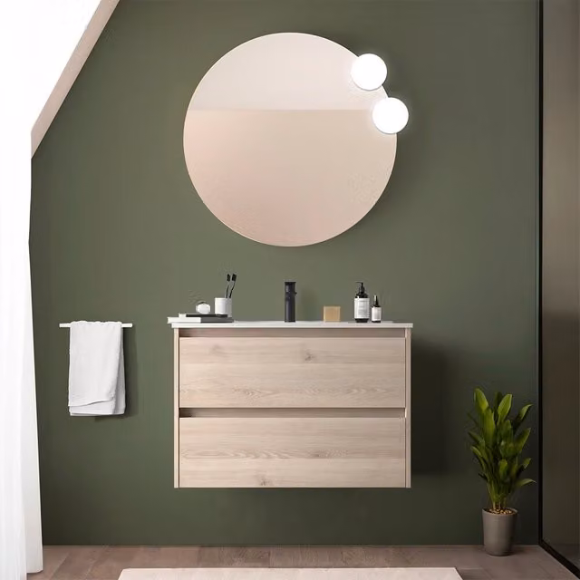Mobile bagno sospeso Inbagno rovere bali marrone con lavabo ad incasso Gaya