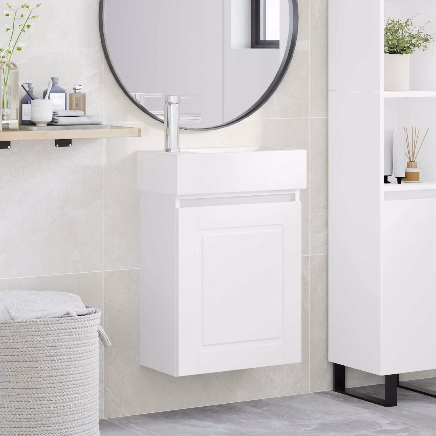 Mobile bagno moderno vidaXL con rubinetto Bianco L: 45,5 cm, P: 22,5 cm, H: 84 cm