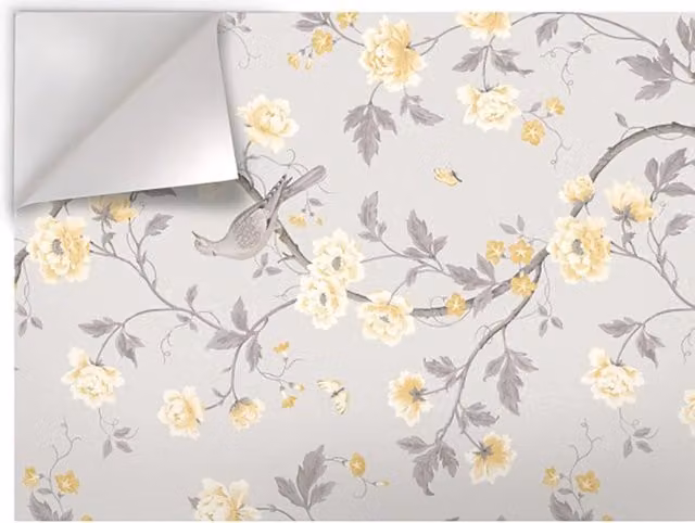 FIORI CON COLOMBE - Pellicola stampata adesiva in PVC finitura opaca Misura: 100x1000 cm