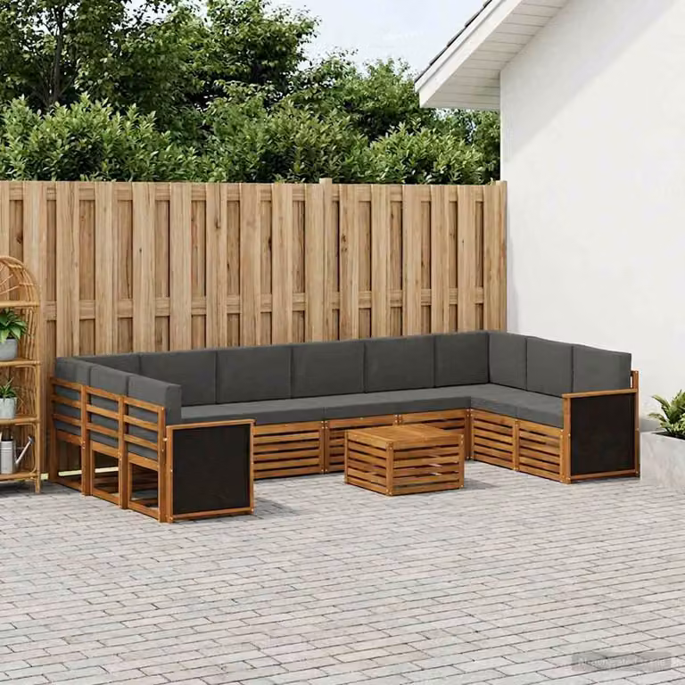 Set di divani da esterno vidaXL a forma di L in legno di acacia con cuscini, colore naturale e antracite